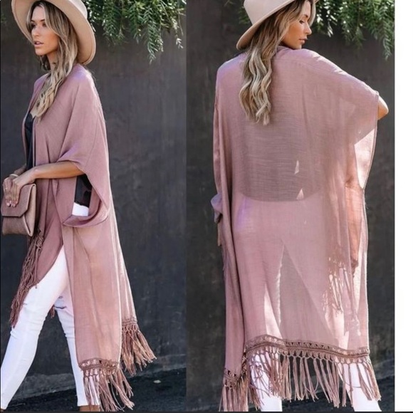 Dusty Rose Boho Fringe Kimono/Duster NIP - Picture 2 of 4